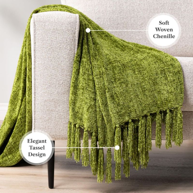 Manta PAVILIA de Chenilla 50x60 Oliva con Borlas