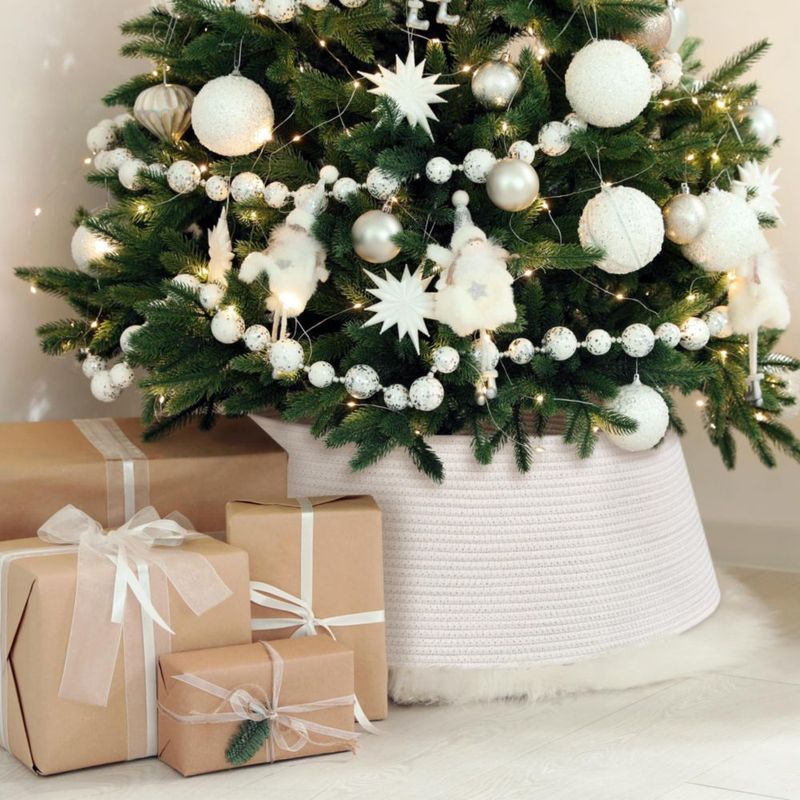Falda de árbol ZICOTO 71 cm de cuerda de algodón color crema