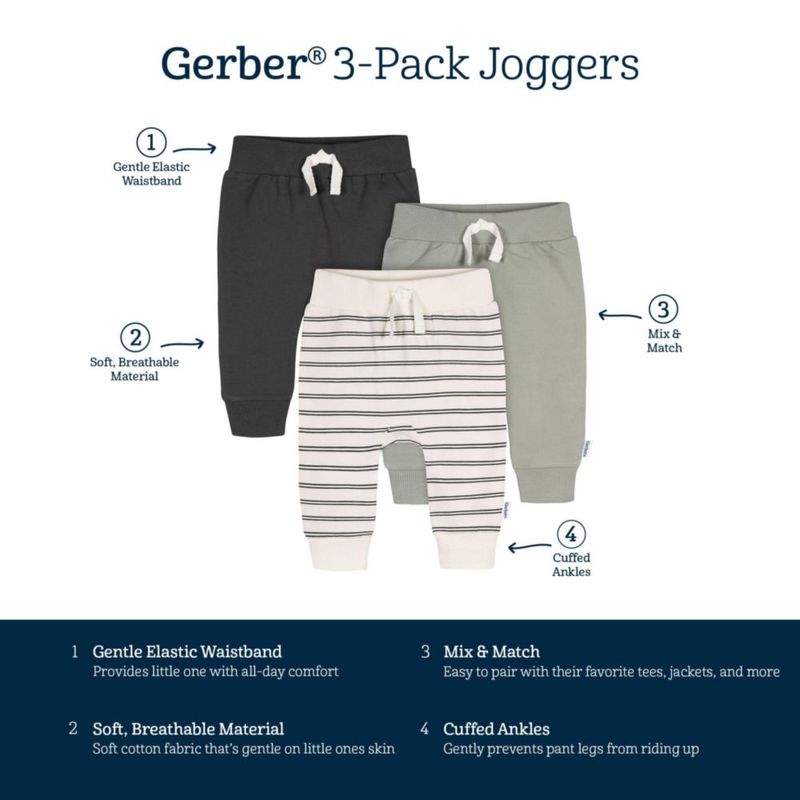 Pantalones jogger Gerber para bebé varón de 18 meses – Pack de 3