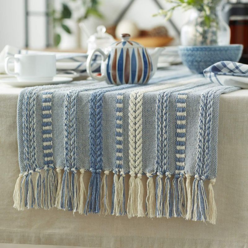 Caminero de Mesa DII 38x183 cm con Flecos Stonewash Blue
