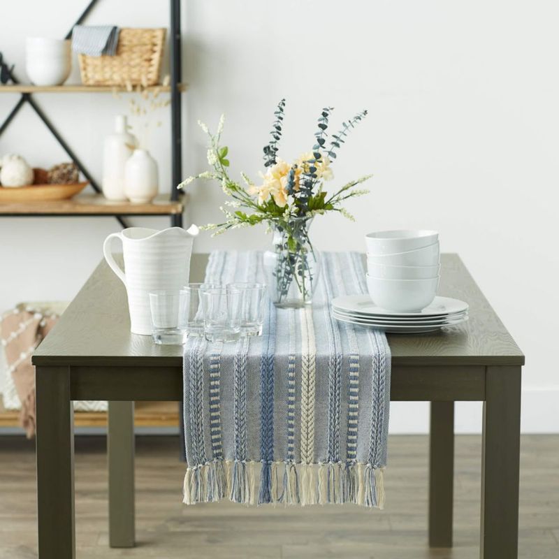 Caminero de Mesa DII 38x183 cm con Flecos Stonewash Blue
