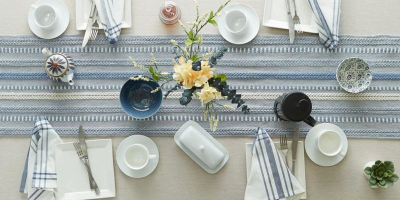 Caminero de Mesa DII 38x183 cm con Flecos Stonewash Blue
