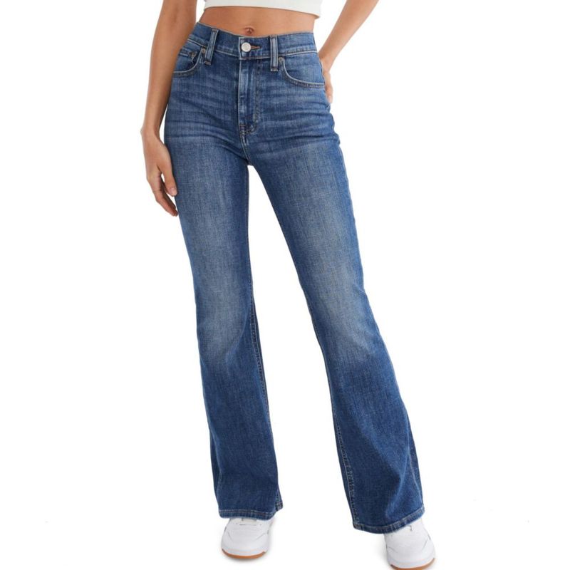 PANTALONES AEROPOSTALE Vaquero Flare Pierna Acampanada Talla 8 Corto Lavado Medio