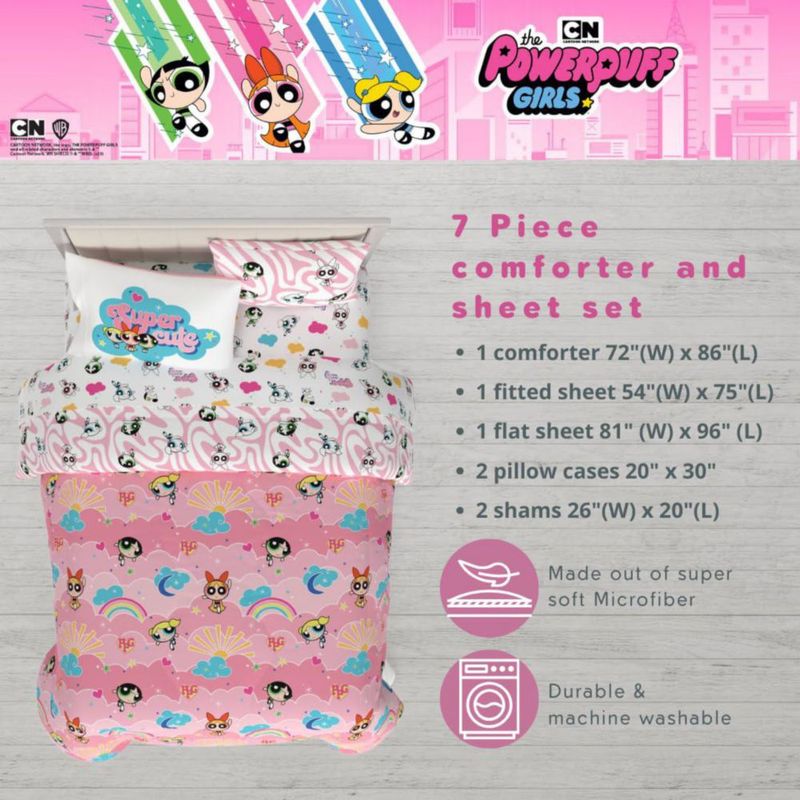 Juego de ropa de cama Franco Full de 7 piezas Powerpuff Girls