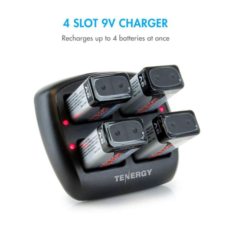 Cargador de Baterías Tenergy 9V de 4 Bahías + 4 x 600 mAh Li‑ion