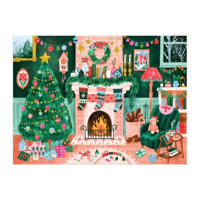 Galison Cozy By The Fireplace – Rompecabezas de 1000 piezas con una hermosa ilustración de una acogedora sala navideña