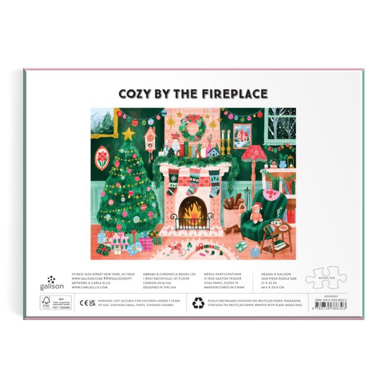 Galison Cozy By The Fireplace – Rompecabezas de 1000 piezas con una hermosa ilustración de una acogedora sala navideña