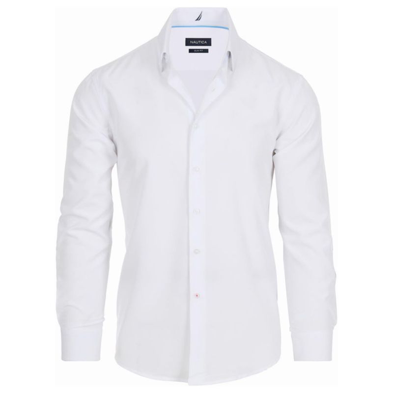 Camisa de vestir entallada para hombre de manga larga Nautica con stretch y resistencia a arrugas