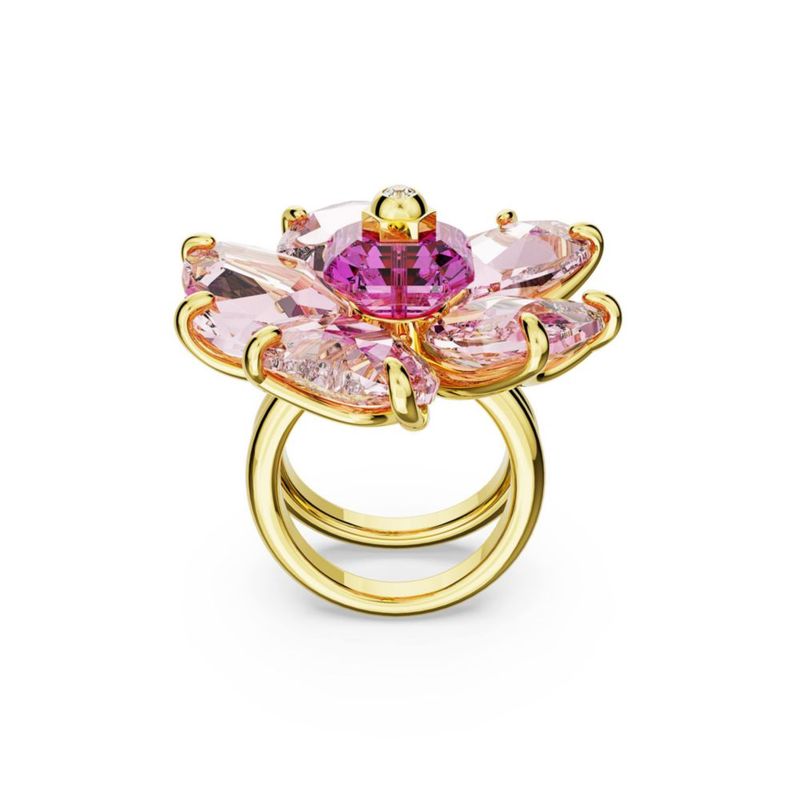 ANILLO Swarovski Idyllia Talla 9 con Cristales Rosados y Acabado Dorado