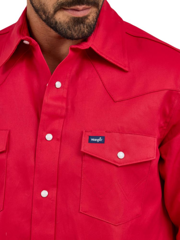 Camisa de trabajo Wrangler Corte Vaquero manga larga roja talla L alta