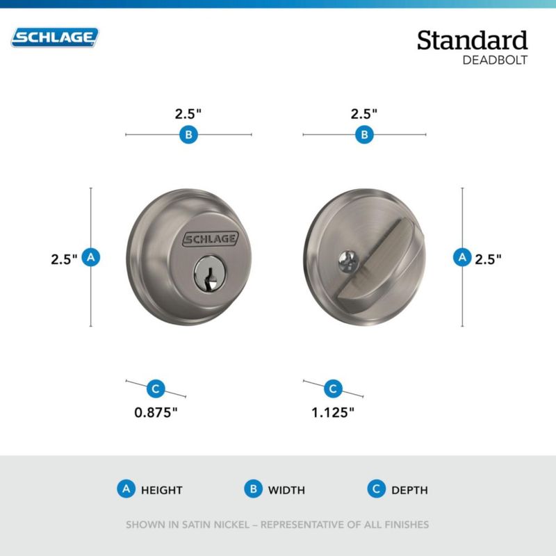 Cerrojo SCHLAGE B62N505 con llave en ambos lados latón brillante