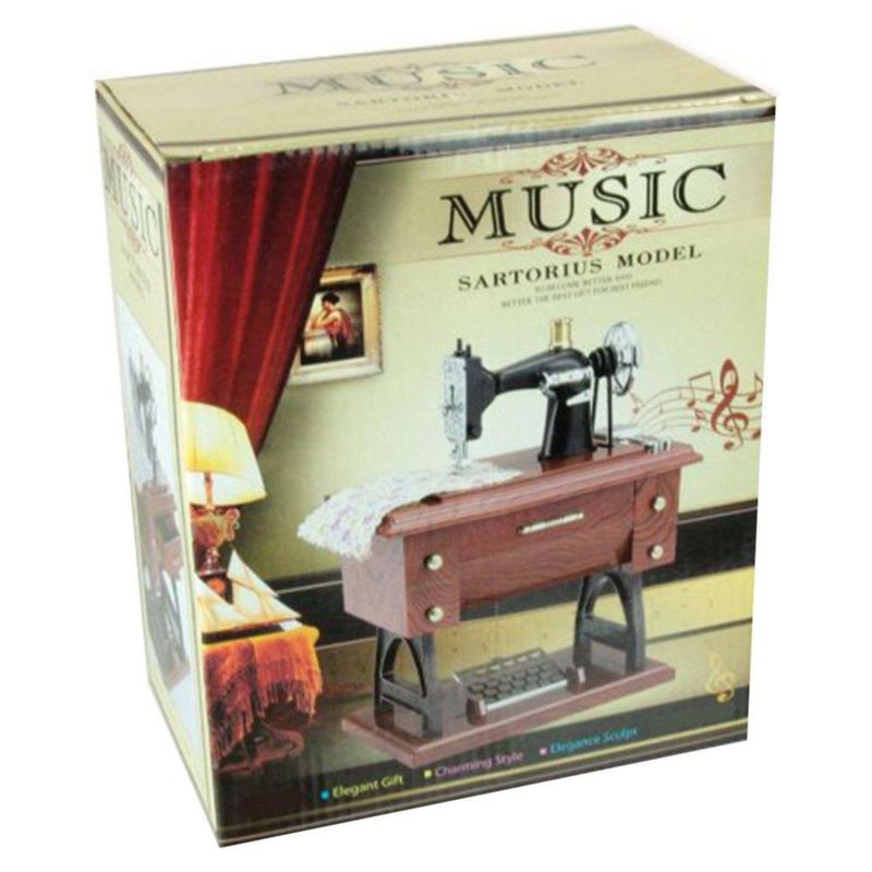 Caja de música Artyea 17x15x10 cm estilo máquina de coser vintage
