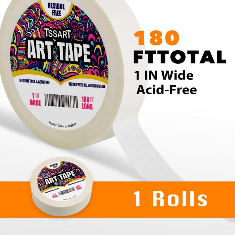 Cinta de Arte TSSART 180 pies Blanca de Adhesión Media y Libre de Ácido