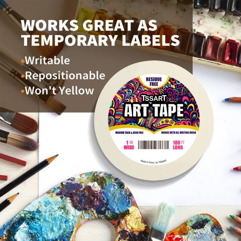 Cinta de Arte TSSART 180 pies Blanca de Adhesión Media y Libre de Ácido