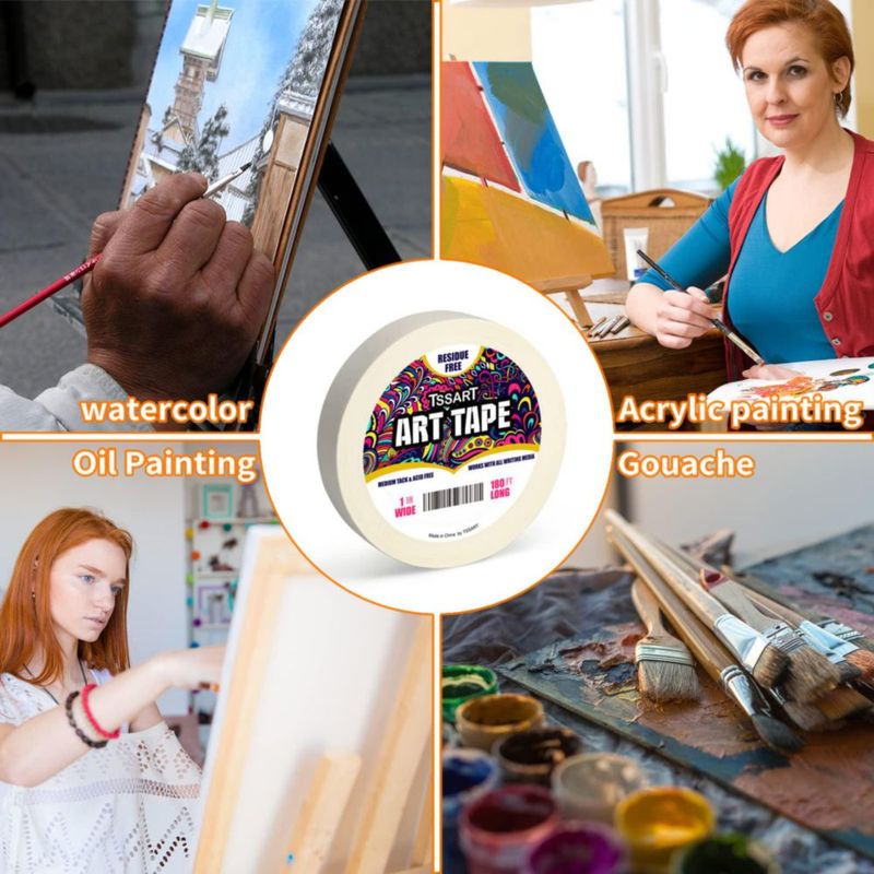 Cinta de Arte TSSART 180 pies Blanca de Adhesión Media y Libre de Ácido