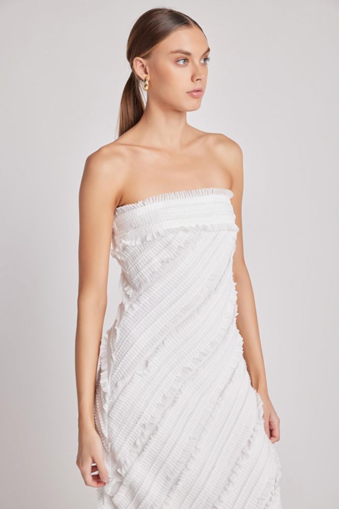 Vestido Endless Rose sin tirantes con volantes blanco XS