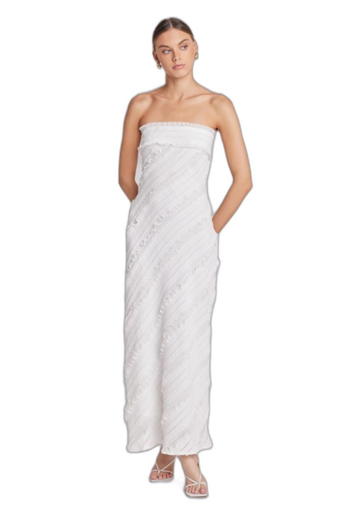 Vestido Endless Rose sin tirantes con volantes blanco XS