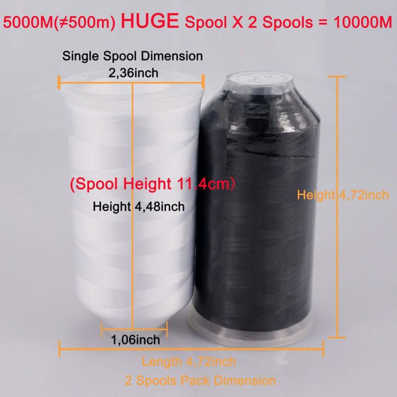 YARN New brothread 5000 m/bobina Negro+Blanco (2 unidades)