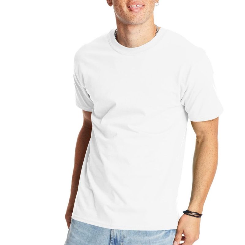 Camiseta Hanes talla L blanca paquete de 1 algodón cuello redondo