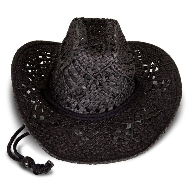 Sombrero Lucky Brand de paja estilo vaquero negro visera de 40 cm