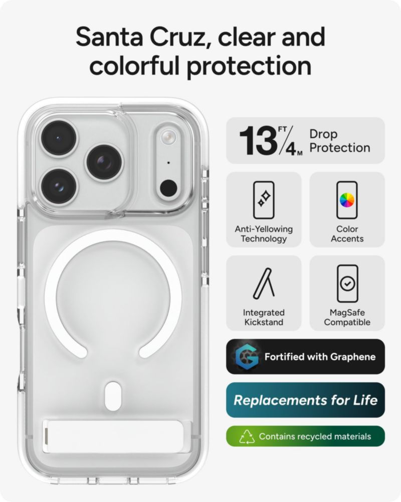 Funda ZAGG para iPhone 17 Pro blanca con soporte y compatible MagSafe