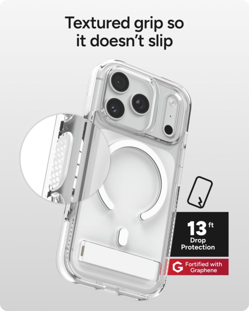 Funda ZAGG para iPhone 17 Pro blanca con soporte y compatible MagSafe