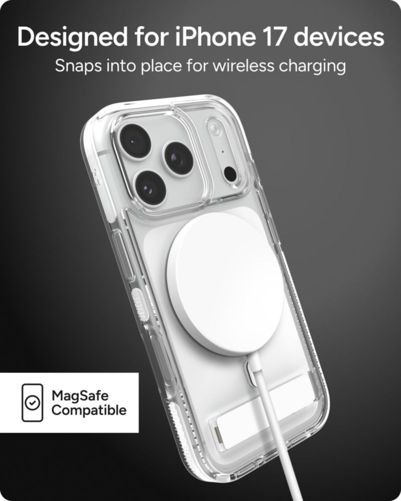 Funda ZAGG para iPhone 17 Pro blanca con soporte y compatible MagSafe