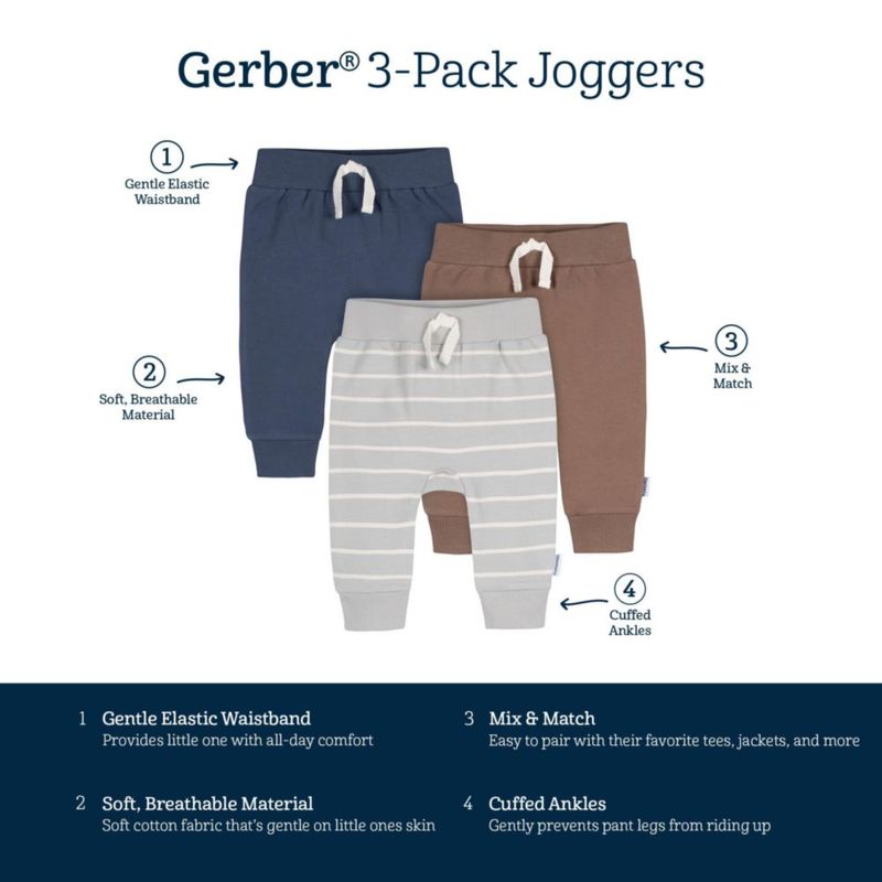 Pantalones Gerber Pack de 3 Jogger 3T estilo Classic Explorer