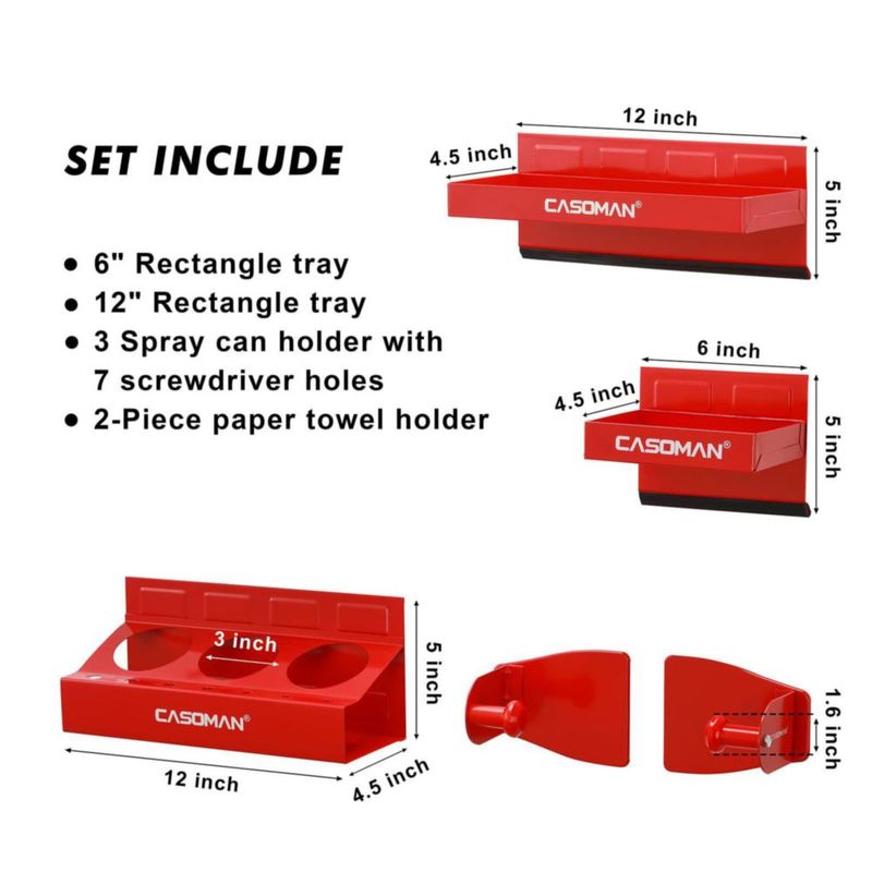 Estante Magnético para Caja de Herramientas CASOMAN 4 Piezas Rojo