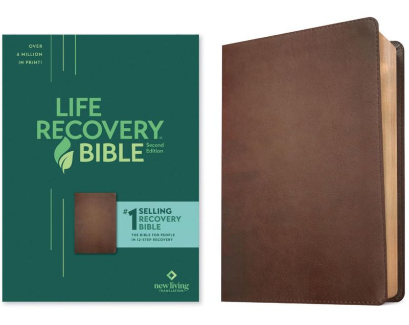 Biblia Tyndale House NLT Life Recovery – Cubierta de imitación de cuero marrón rústico