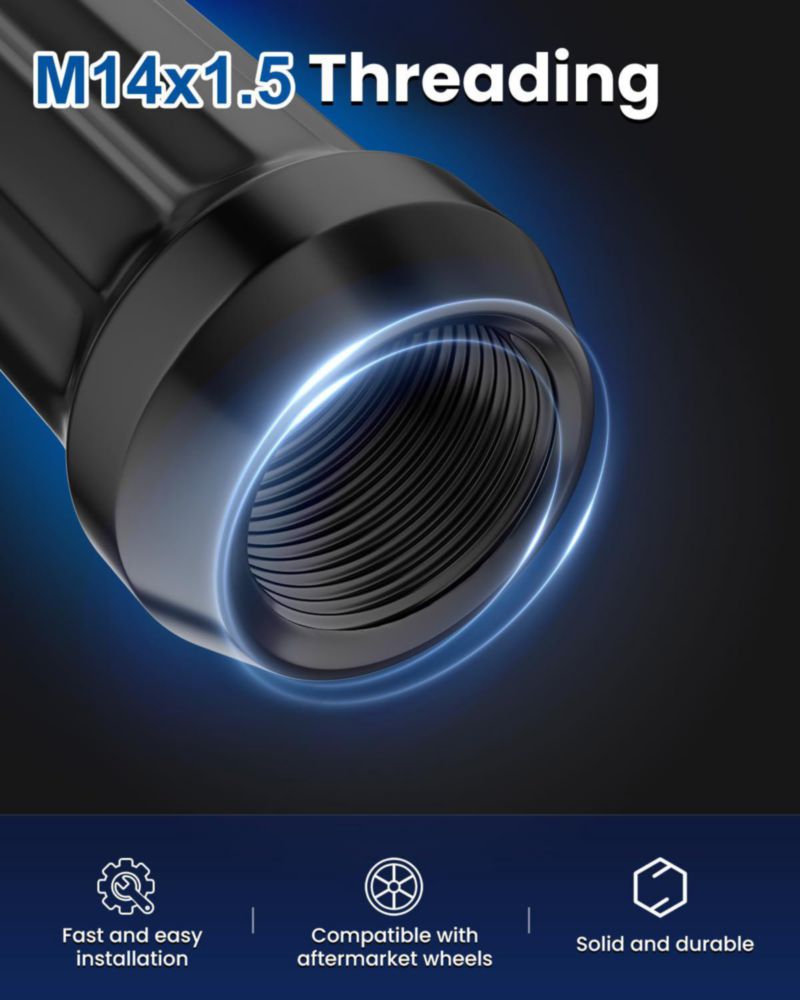 Tuercas de rueda GAsupply 14x1.5 50 mm negras 24 uds + llave