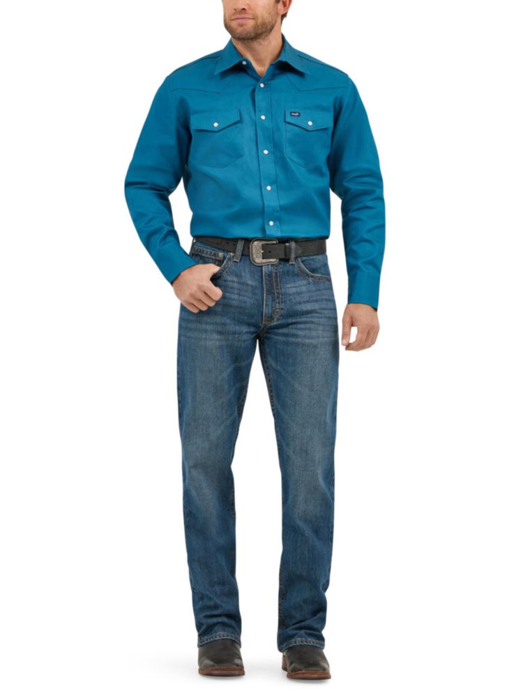 CAMISA Wrangler Cowboy Cut XXL - Verde Azulado Oscuro