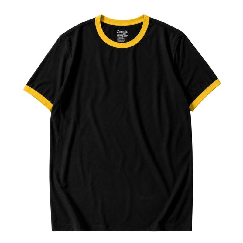 Camiseta Zengjo L negra/amarilla estilo ringer de cuello redondo