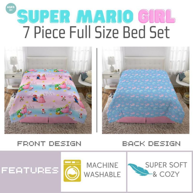 Juego de ropa de cama Franco tamaño completo de 7 piezas Princesa Peach