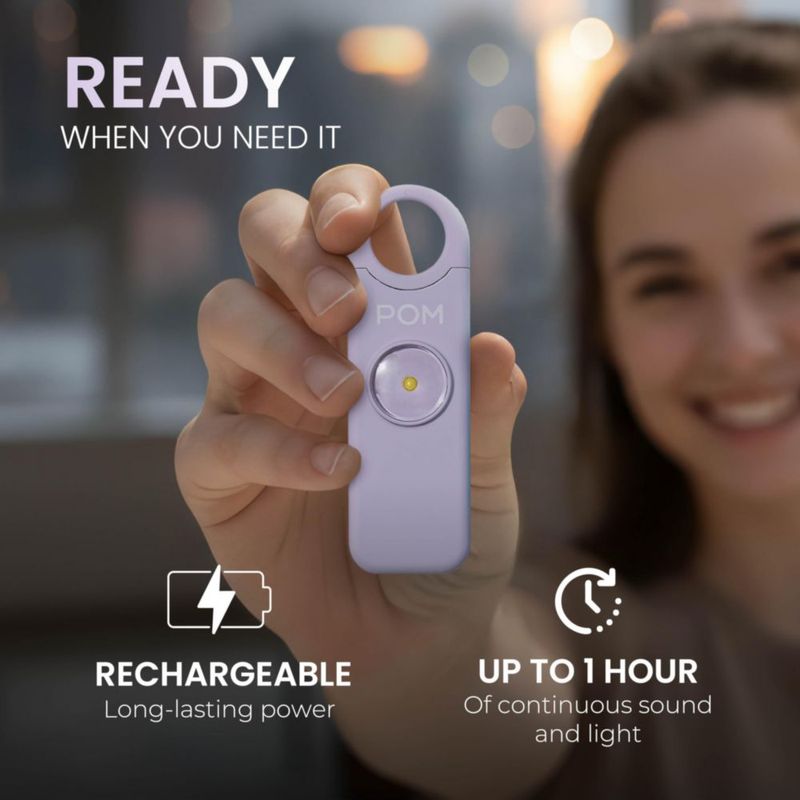 Alarma POM USB‑C Recargable 130 dB con LED Lavanda