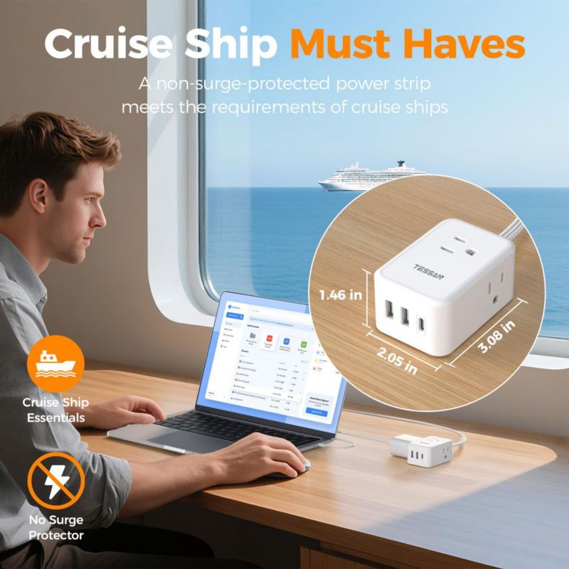 Regleta TESSAN 15 m Blanca con 3 tomas AC y 3 puertos USB