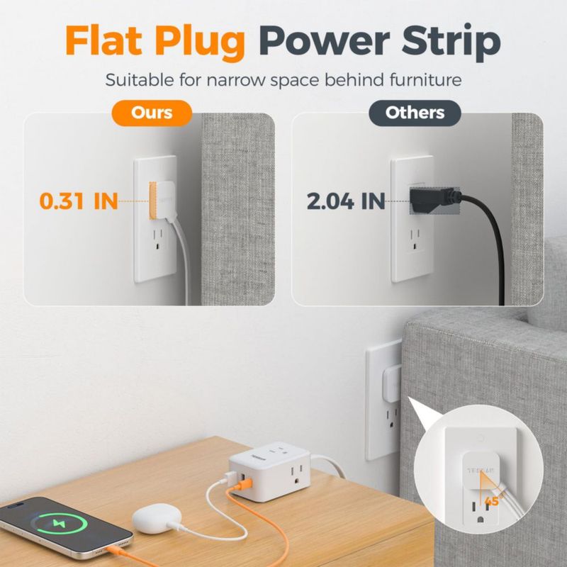 Regleta TESSAN 15 m Blanca con 3 tomas AC y 3 puertos USB
