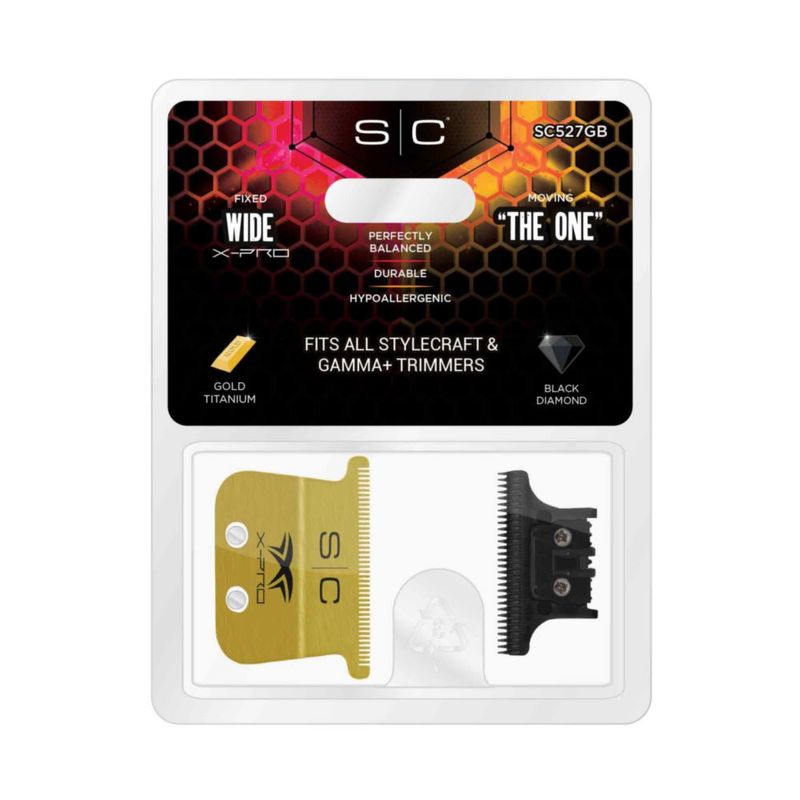 Cuchilla de repuesto fija dorada de titanio X-Pro ancha para recortadora de cabello STYLECRAFT