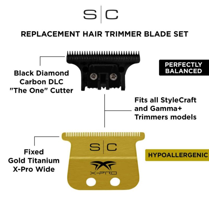 Cuchilla de repuesto fija dorada de titanio X-Pro ancha para recortadora de cabello STYLECRAFT