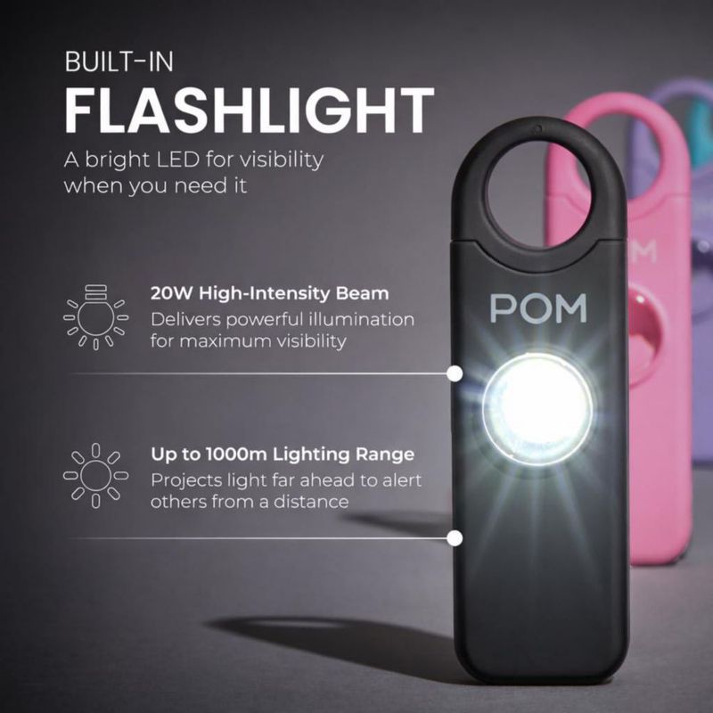 Alarma POM 130 dB recargable USB‑C con LED negra