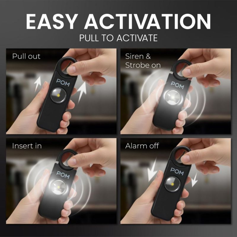 Alarma POM 130 dB recargable USB‑C con LED negra
