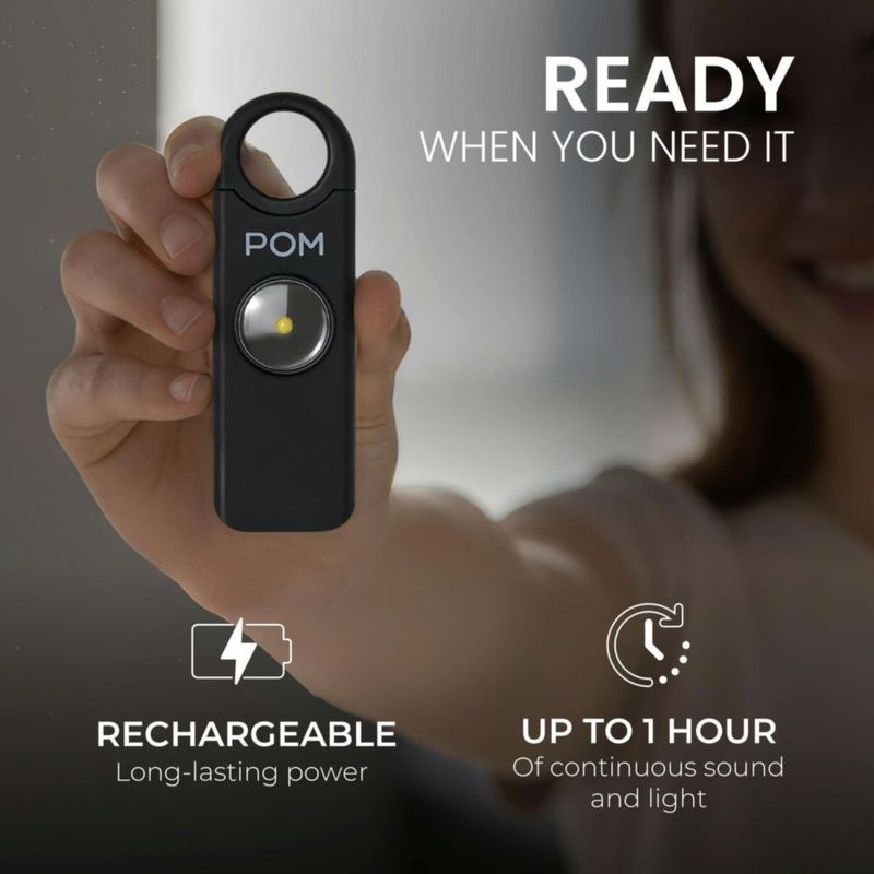 Alarma POM 130 dB recargable USB‑C con LED negra