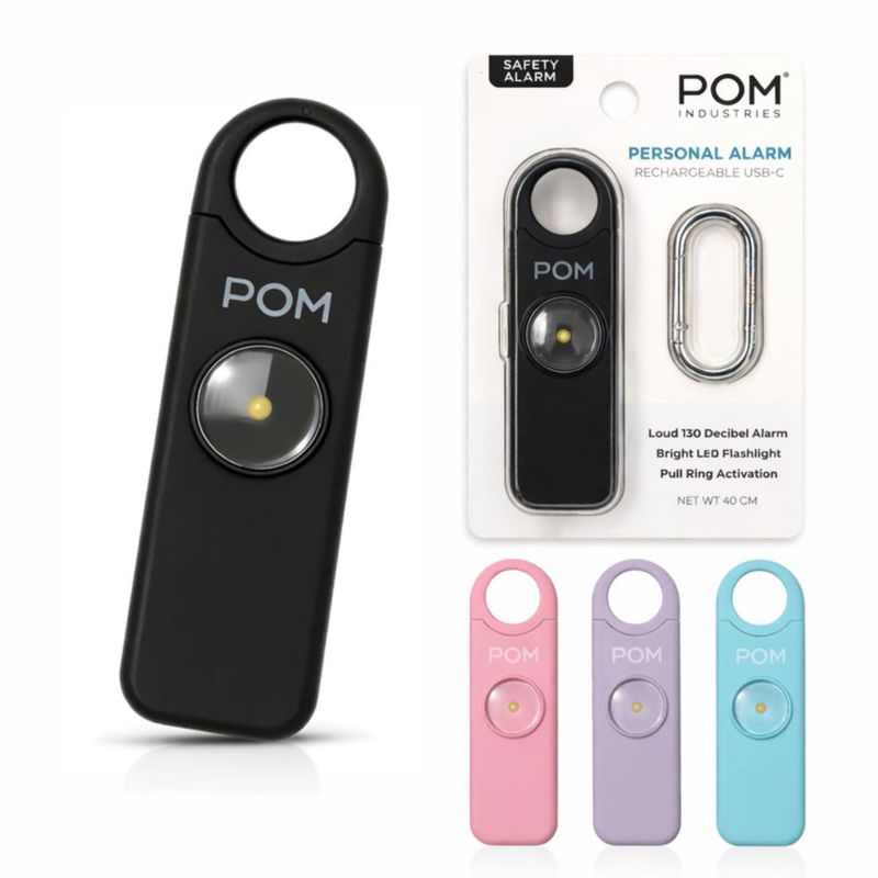 Alarma POM 130 dB recargable USB‑C con LED negra