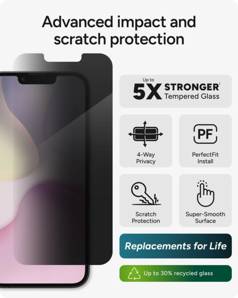 Protector de pantalla ZAGG Privacy XTR para iPhone 17e/16e/14/13/13 Pro