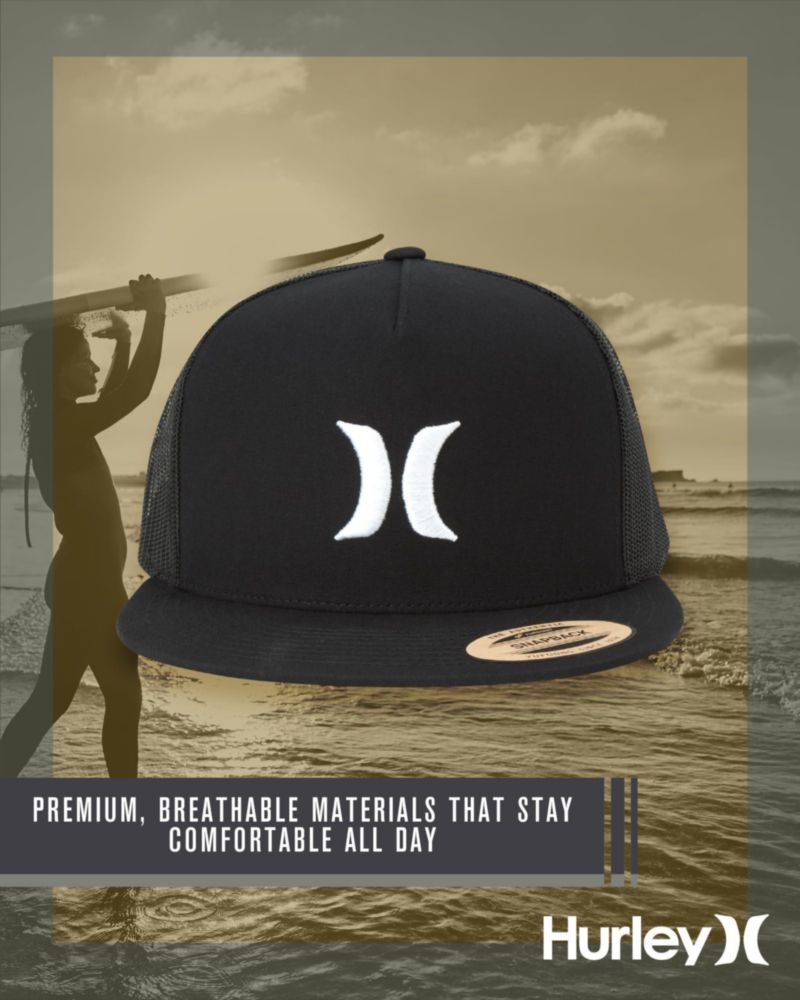 Gorra Hurley de Visera Plana estilo Camionero con cierre a presión - Negra