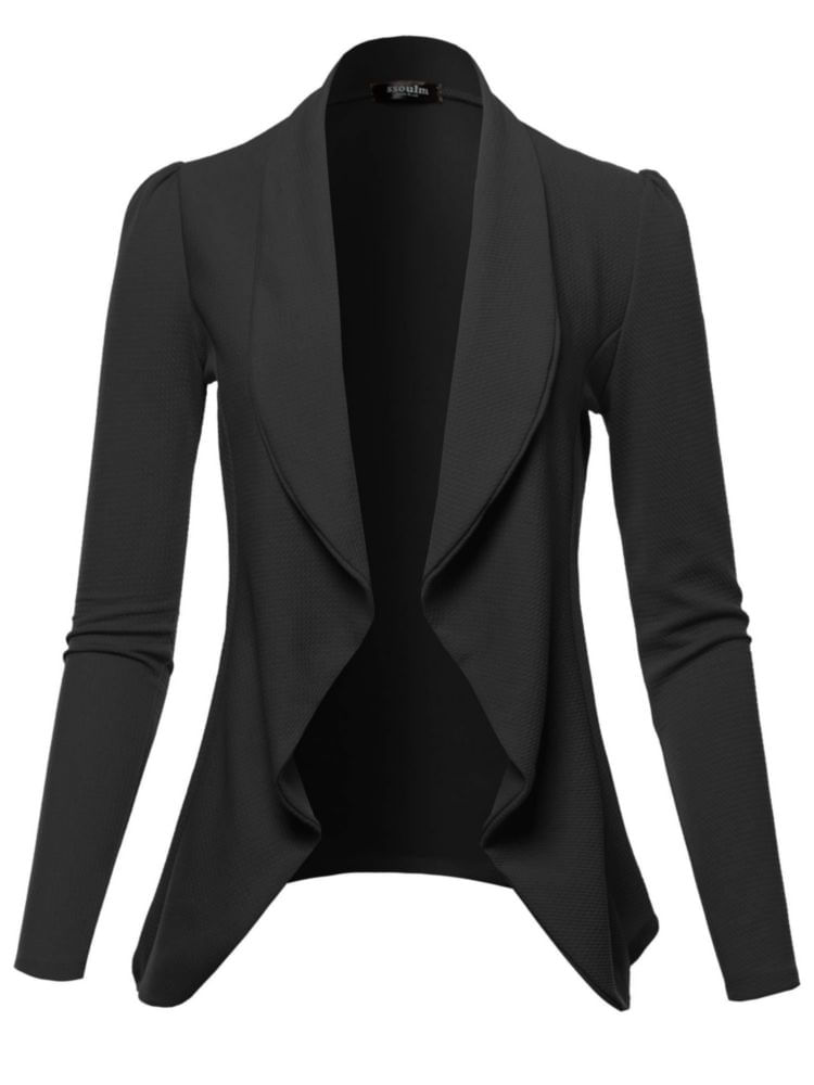 Blazer SSOULM para mujer tela elástica solapa con muesca negro 1XL