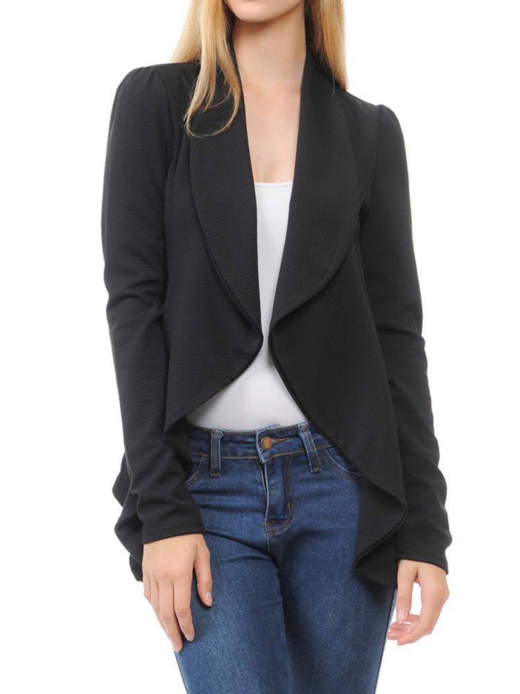 Blazer SSOULM para mujer tela elástica solapa con muesca negro 1XL