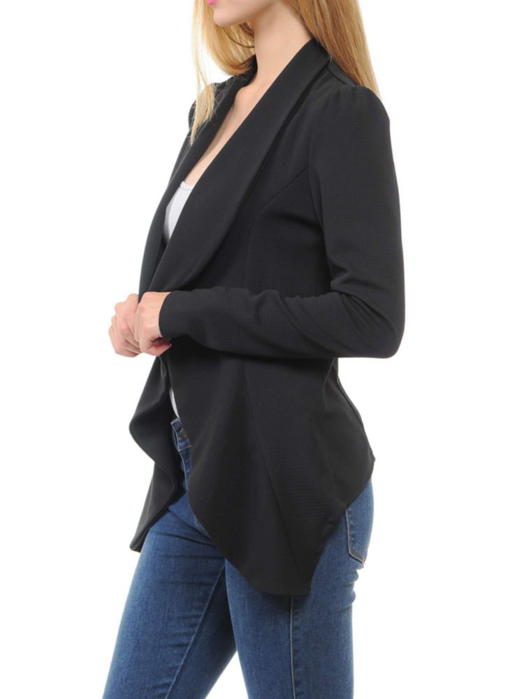 Blazer SSOULM para mujer tela elástica solapa con muesca negro 1XL