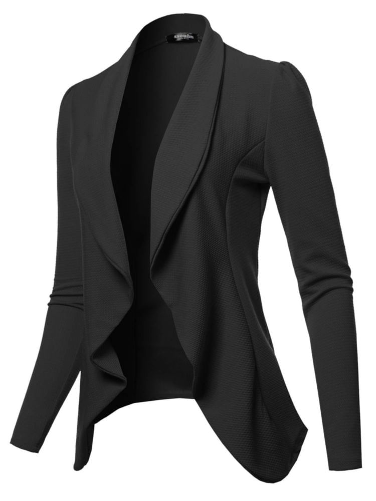 Blazer SSOULM para mujer tela elástica solapa con muesca negro 1XL