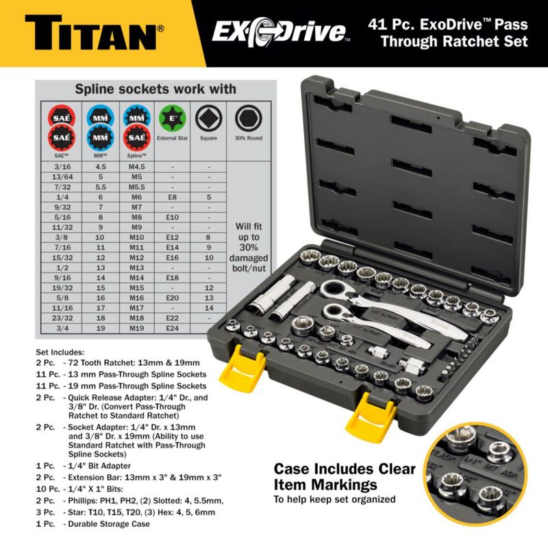 Juego de Carraca y Vasos Titan 41 Piezas ExoDrive Pass‑Through